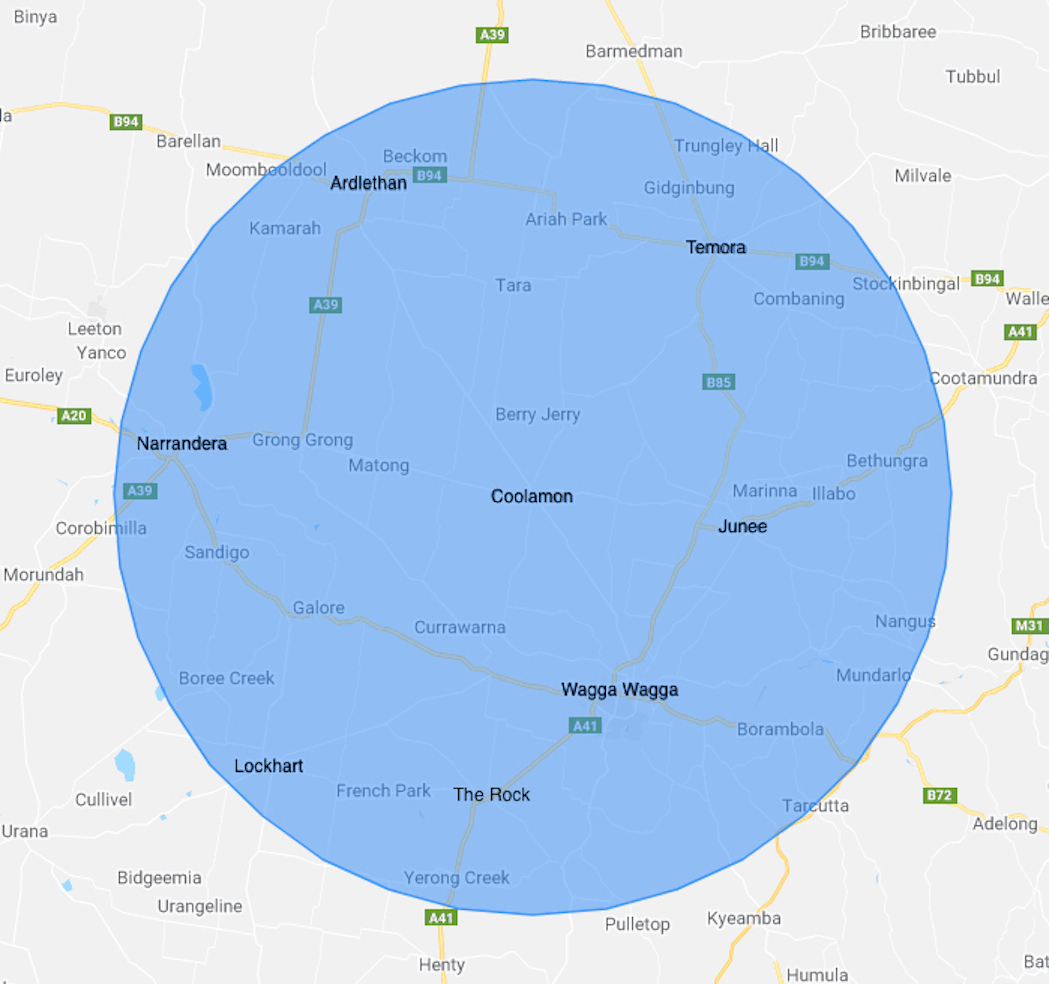 Image showing the area we cover for stump grinding.